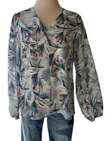 Blue Floral Print Bubble Sleeve Top
