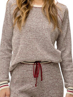 Burgundy Mix Waffle Knit Raglan Top with Striped Bands