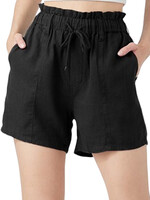 Black Linen Pull On Short