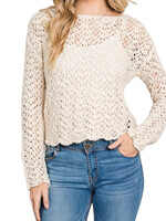 Cream Sheer Cropped Sweater Top