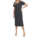 Black/White V Neck Short Sleeve Midi/Maxi Dress