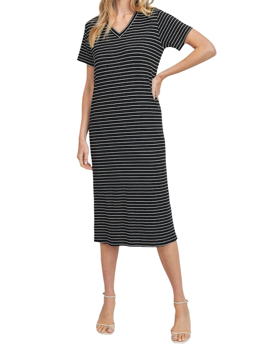 Black/White V Neck Short Sleeve Maxi Dress - Main Street Boutique