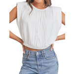Off White Round Neck Sleeveless Top With Shoulder Pads