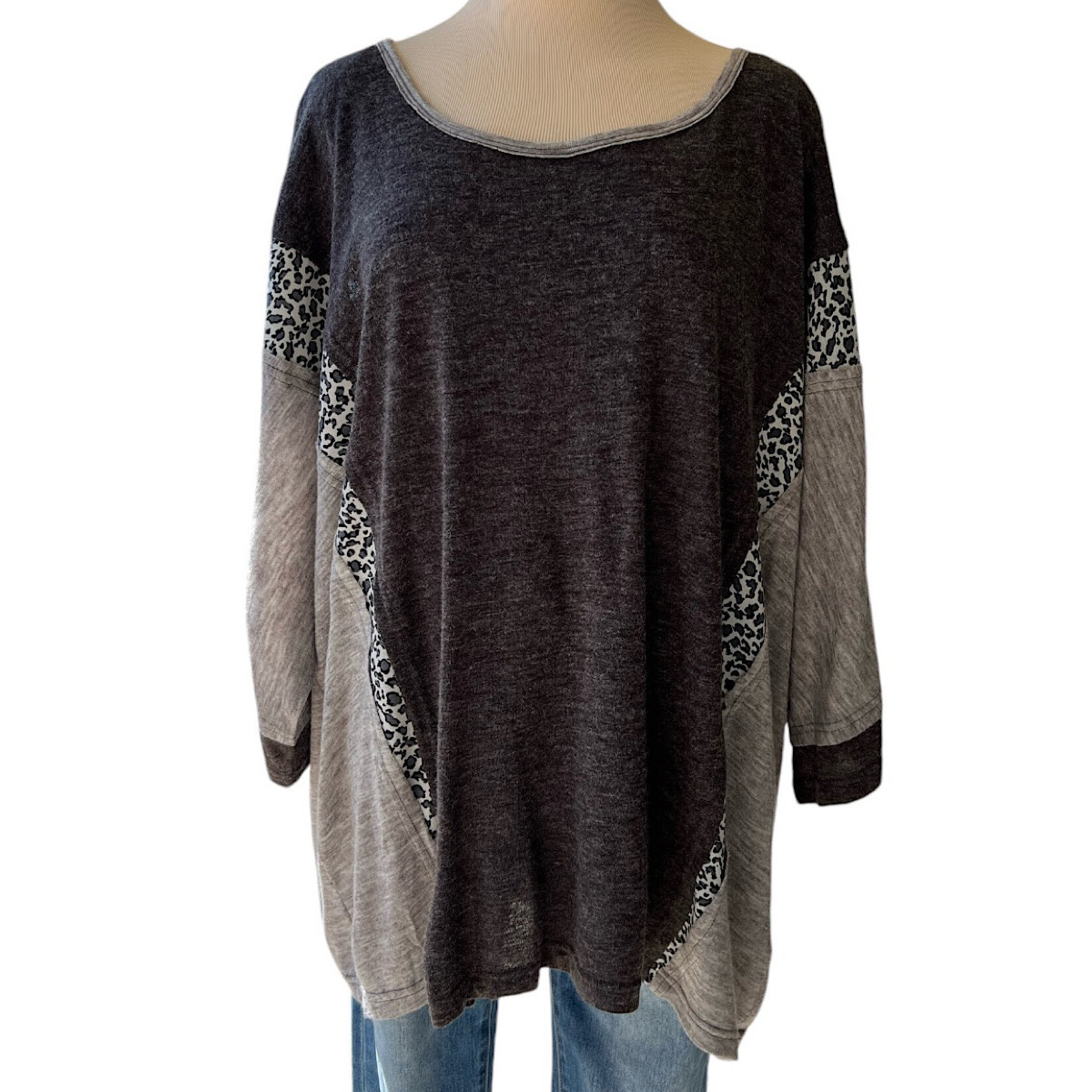 Plus Charcoal Mix Round Neck Top