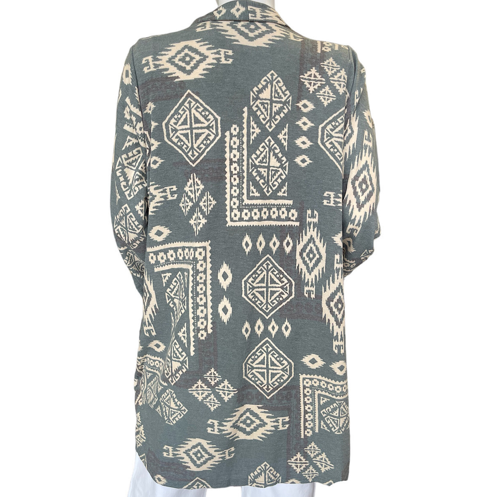 Green Ethnic Print Open Front Cardigan