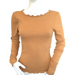 Brown Lettuce Hem Long Sleeve Top