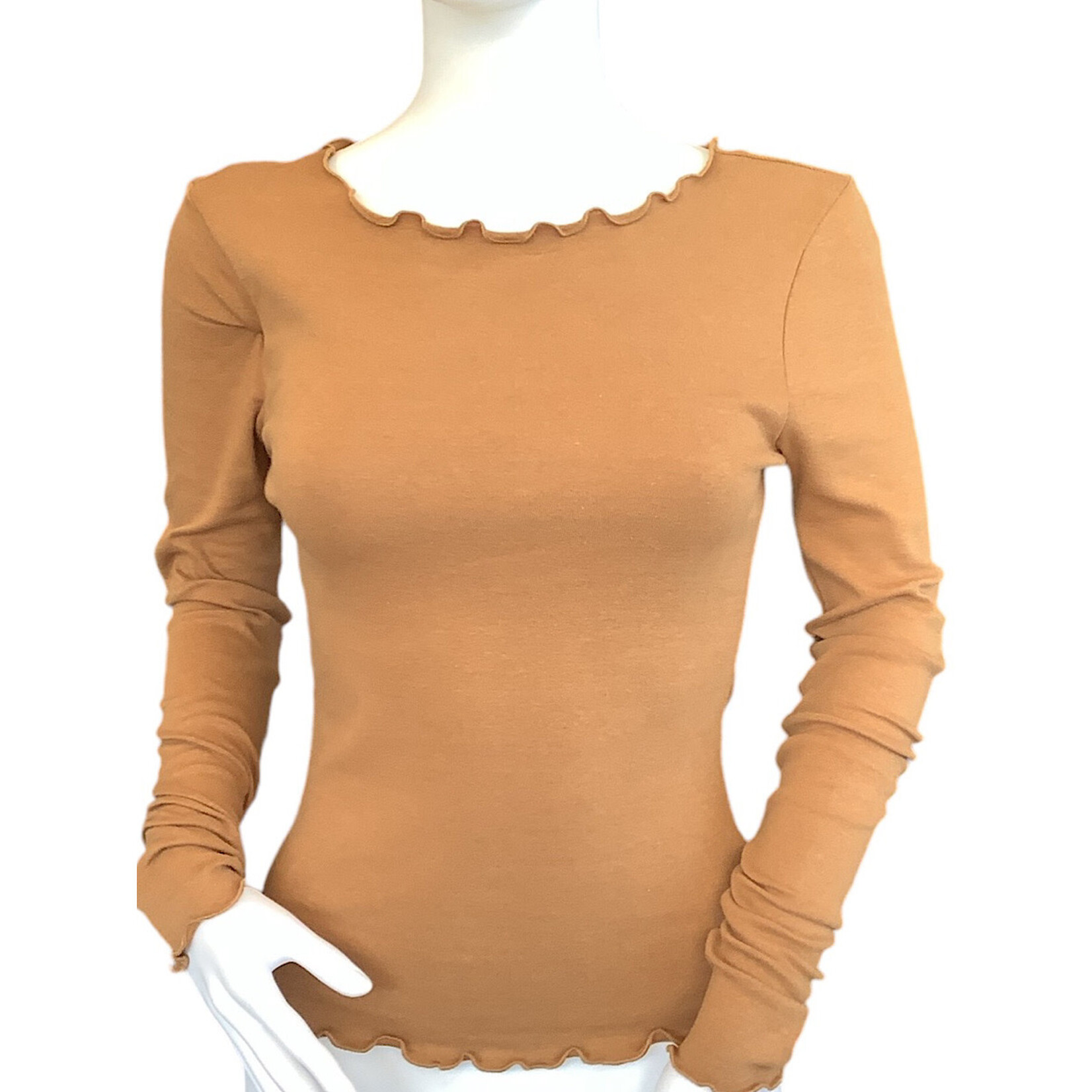 Brown Lettuce Hem Long Sleeve Top