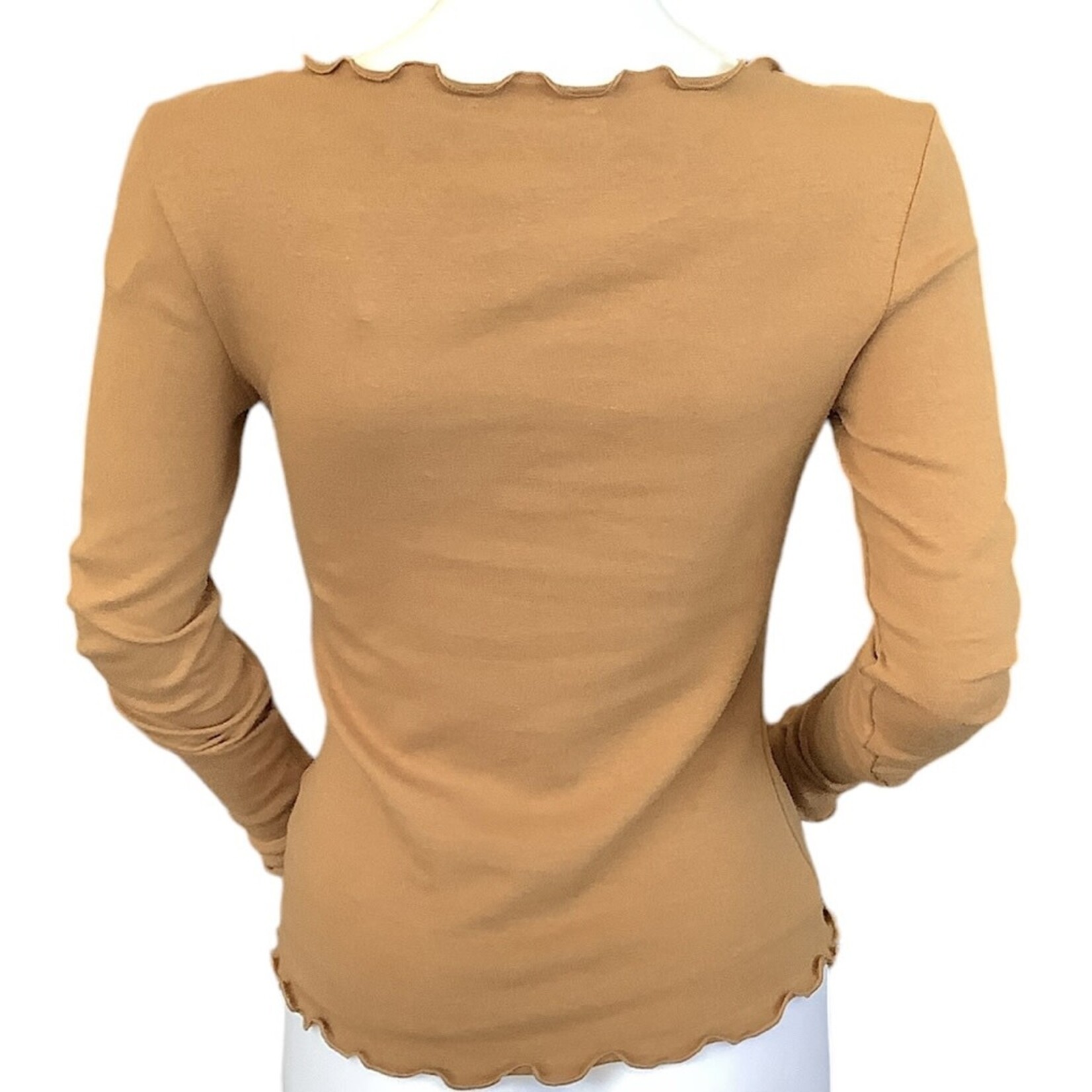 Brown Lettuce Hem Long Sleeve Top