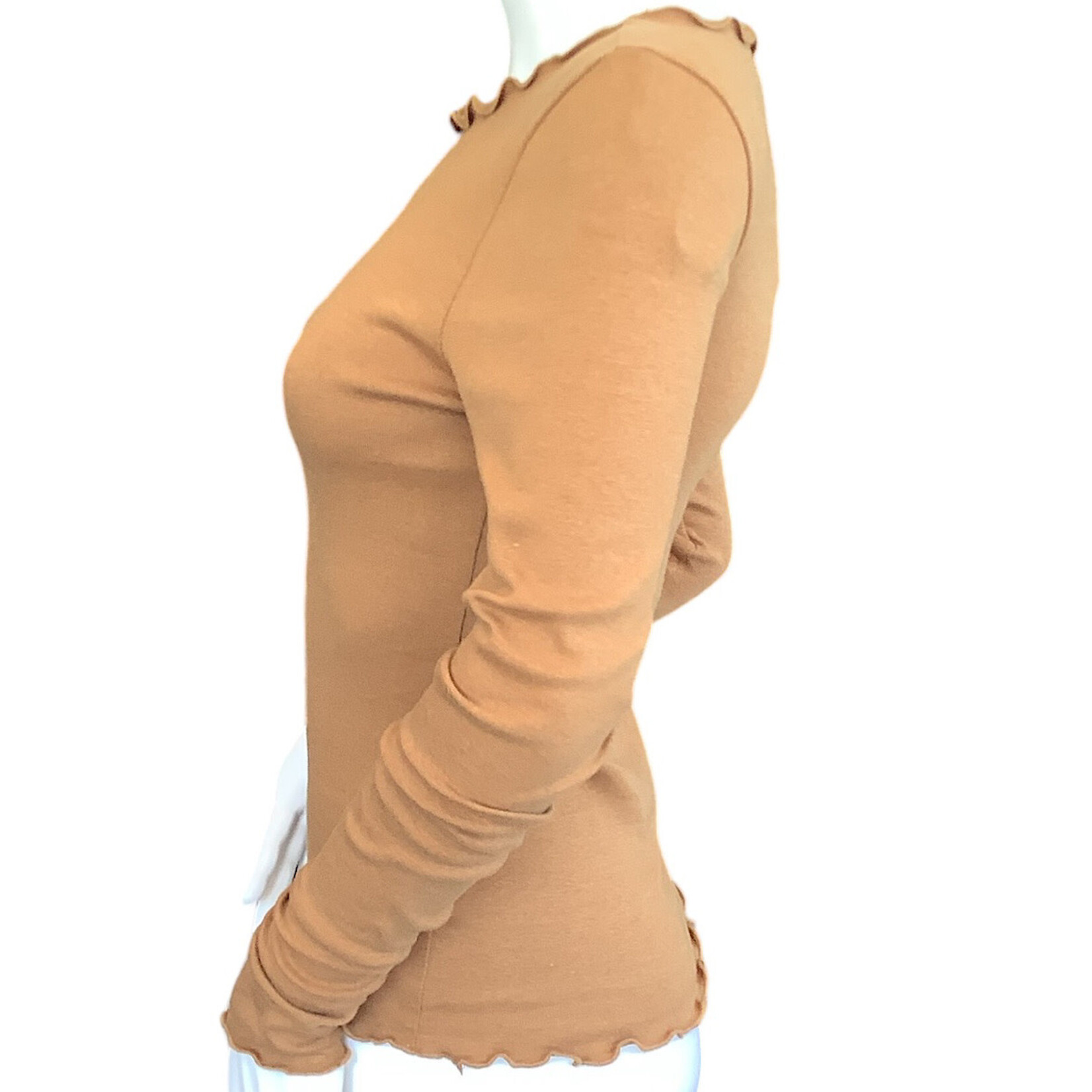 Brown Lettuce Hem Long Sleeve Top