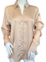 Taupe Button Up Satin Blouse