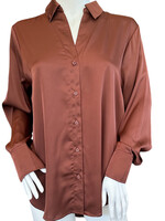 Chestnut Button Up Satin Blouse
