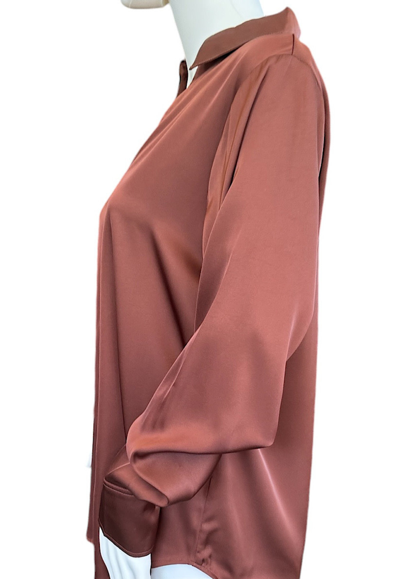Chestnut Button Up Satin Blouse