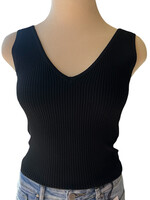 Black Bodycon Techno Rib V Neck Tank