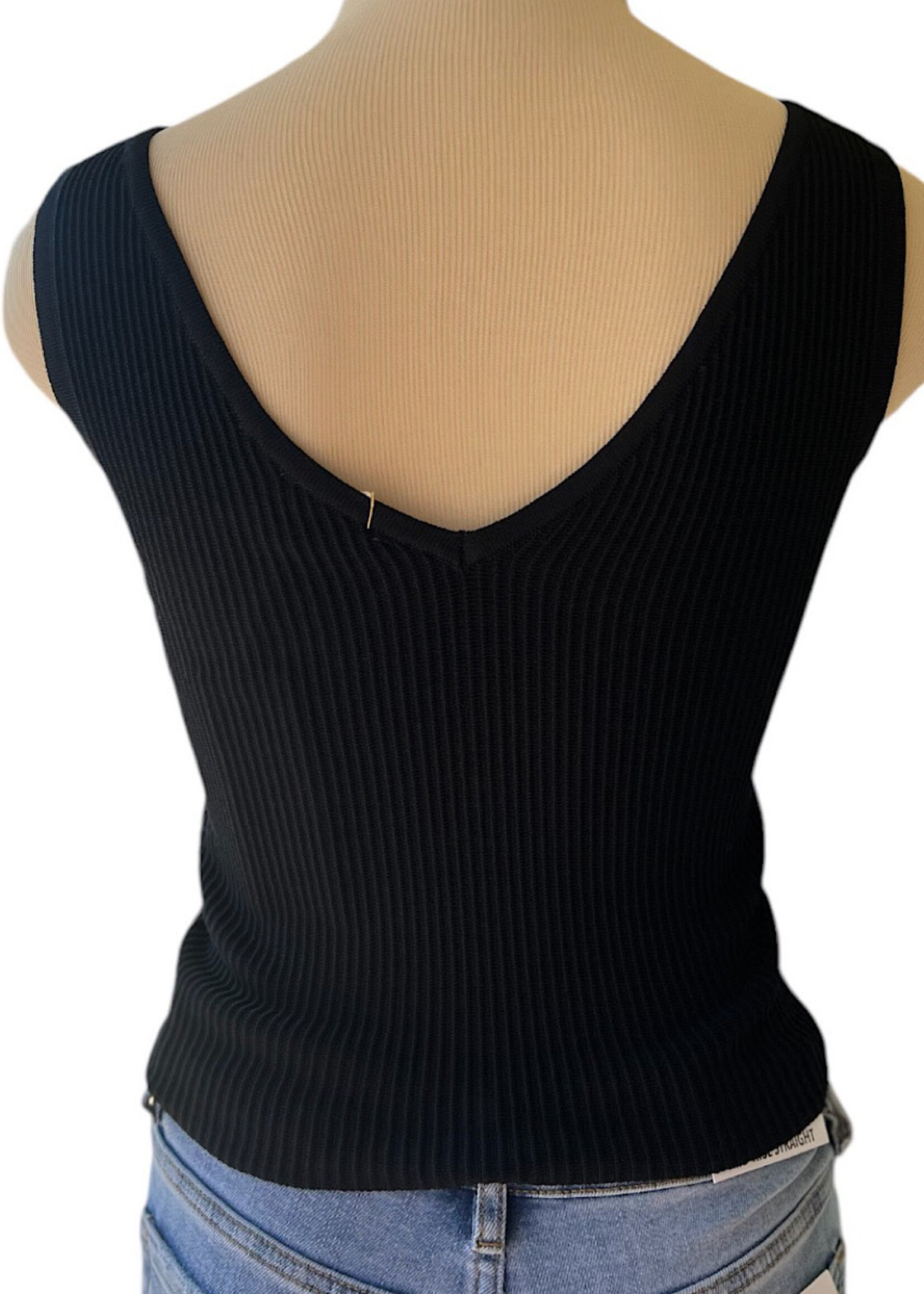 Black Bodycon Techno Rib V Neck Tank
