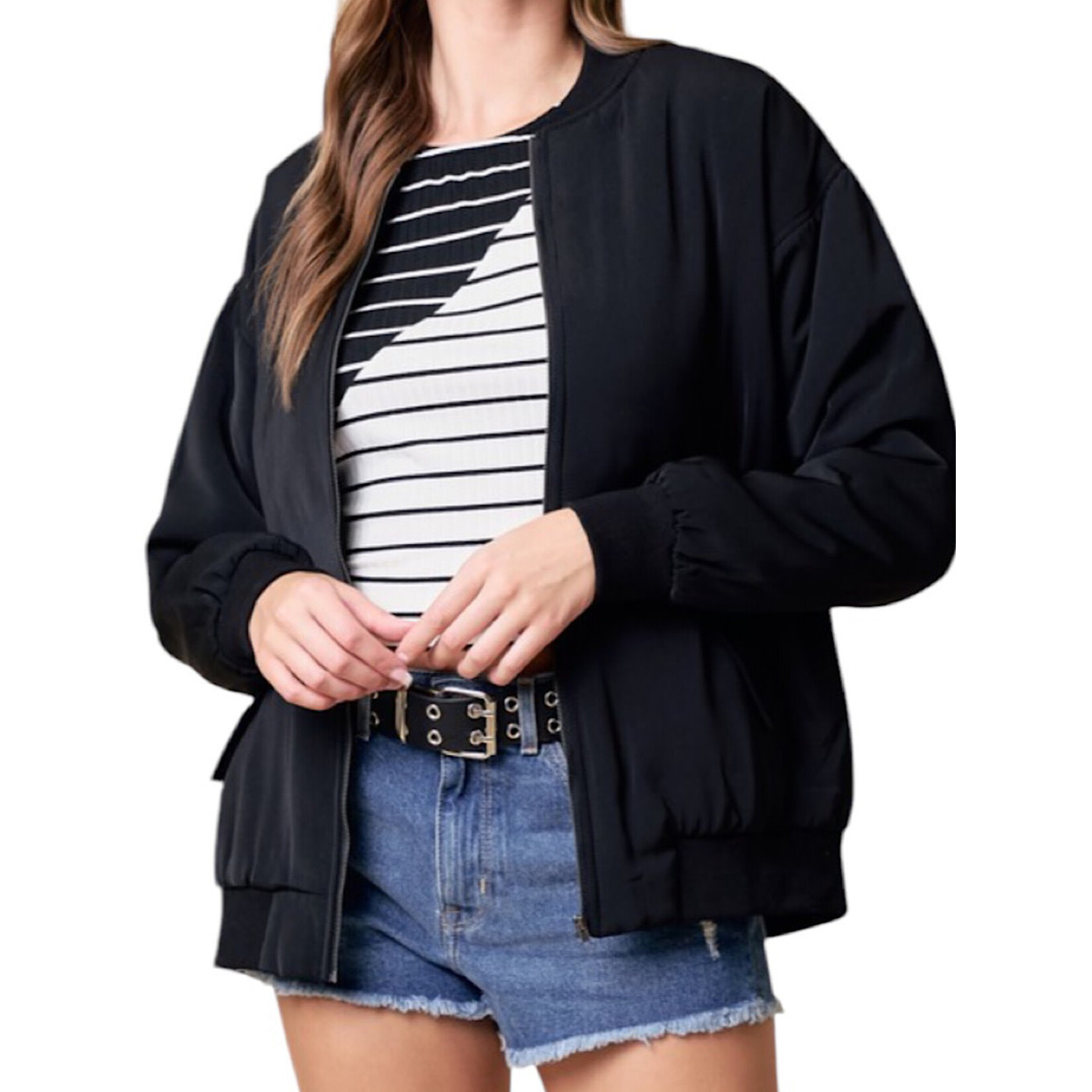 Black Drop Shoulder Bomber Jacket