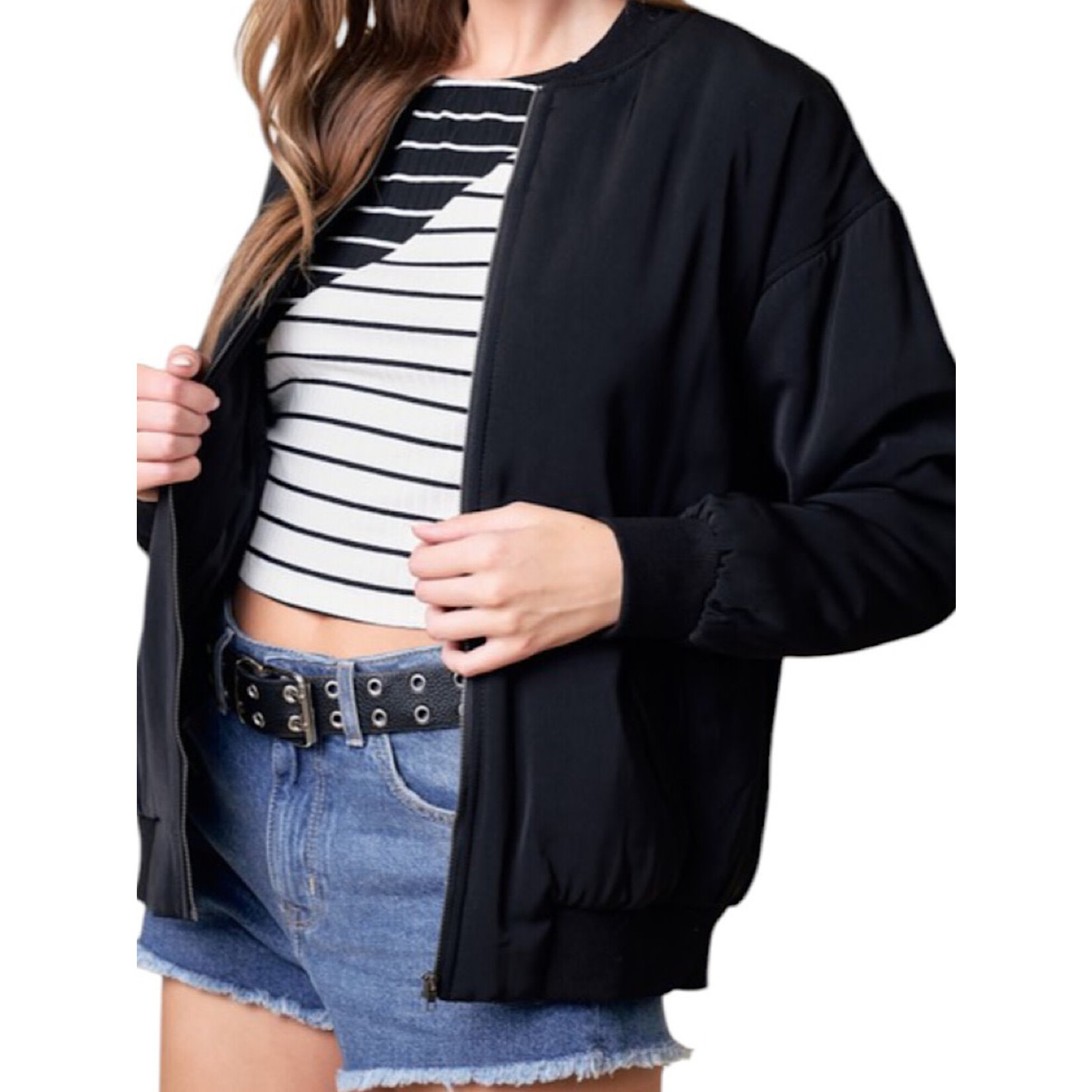 Black Drop Shoulder Bomber Jacket