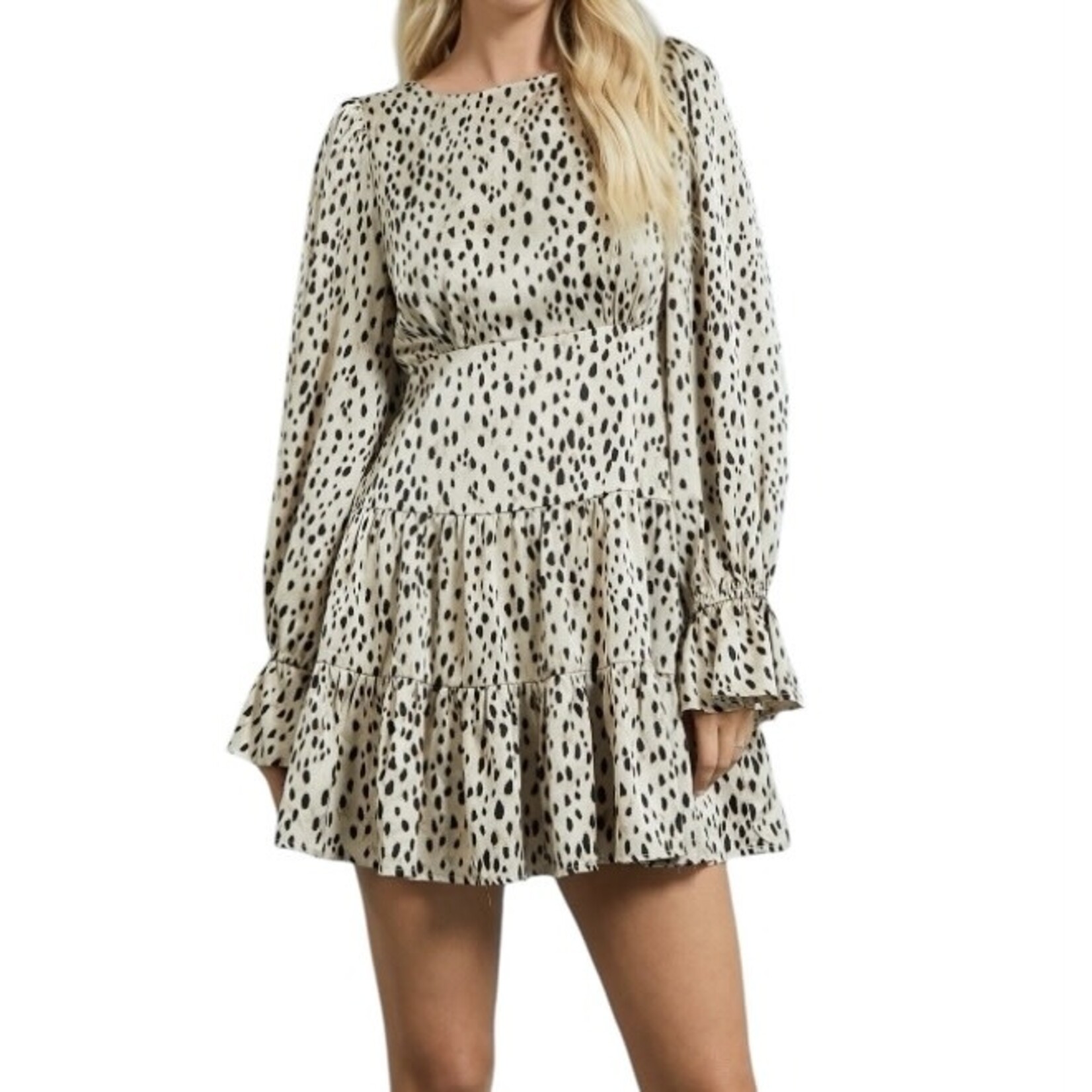 Black Printed Dress With Ruffle Sleeves