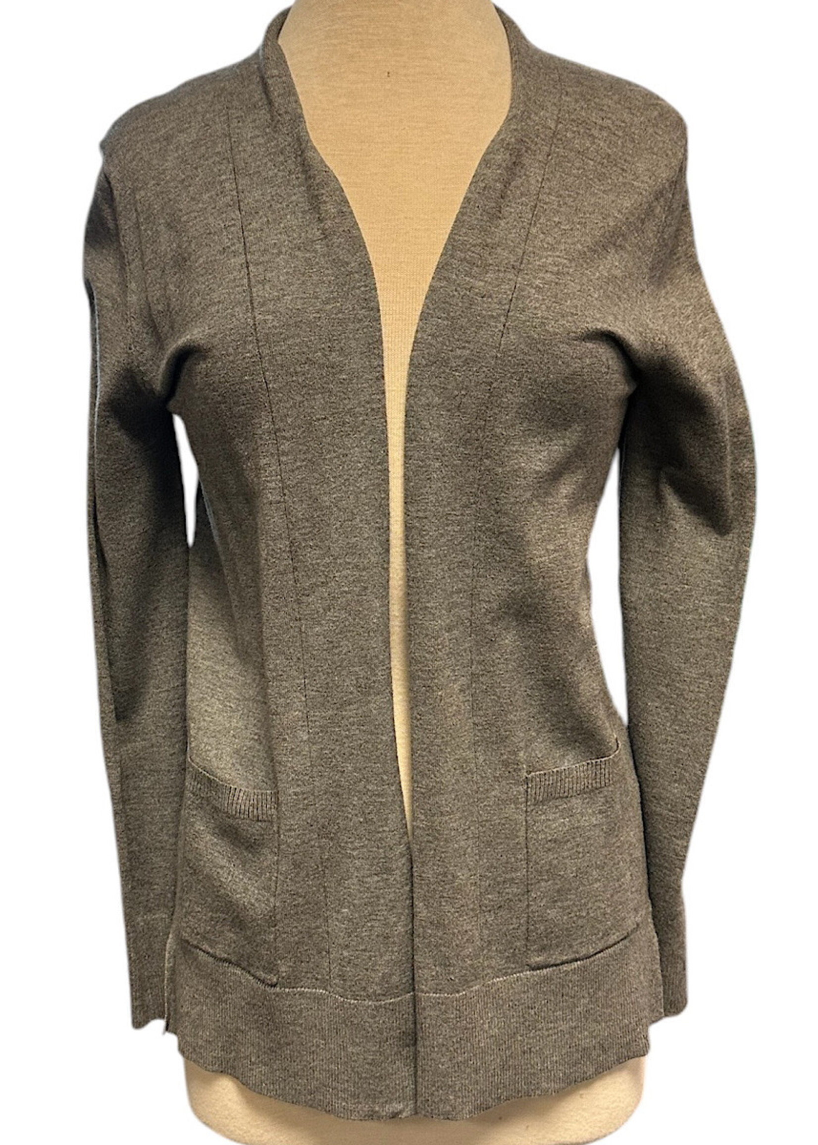 Grey Open Front Long Sleeve Cardigan