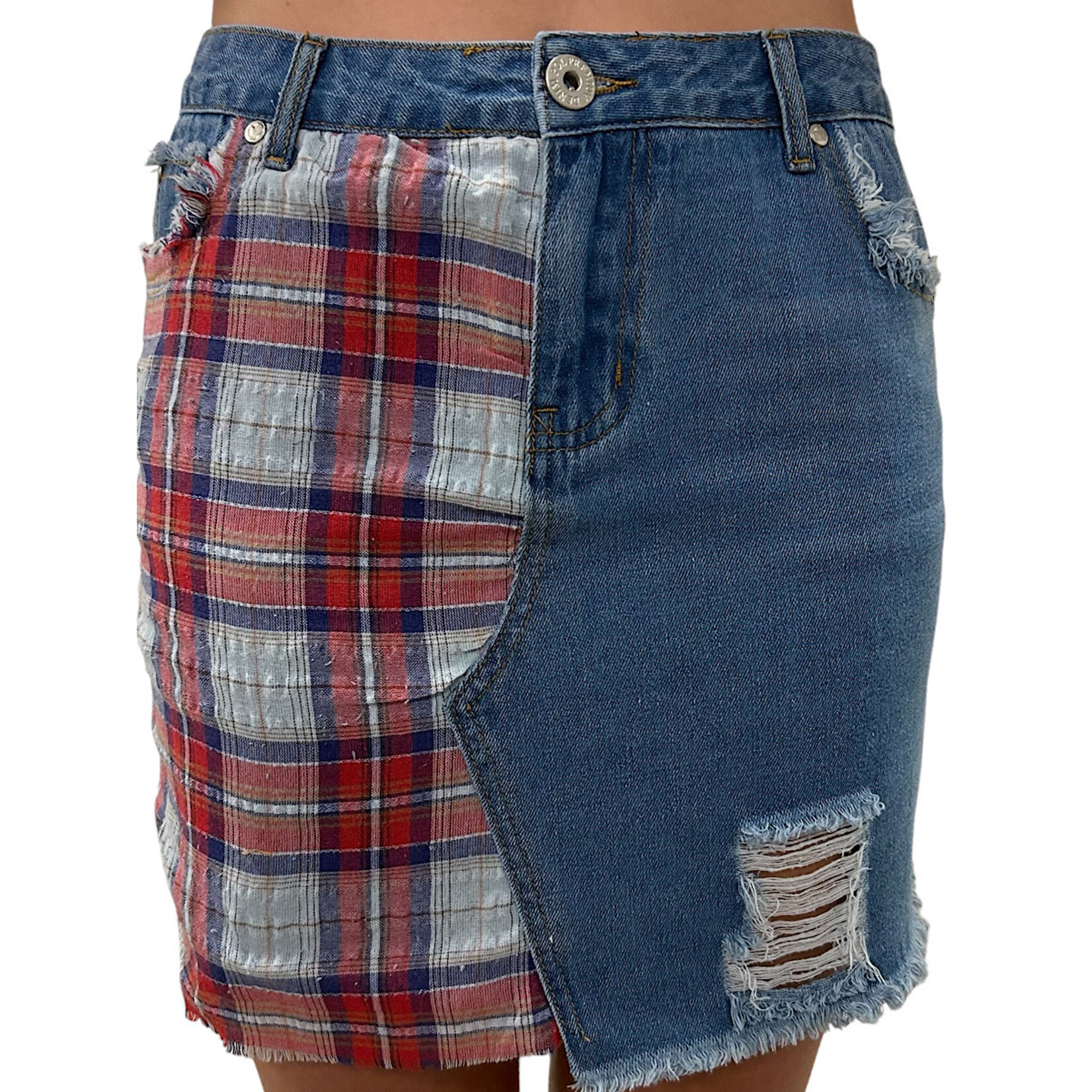 Plaid Denim Skirt