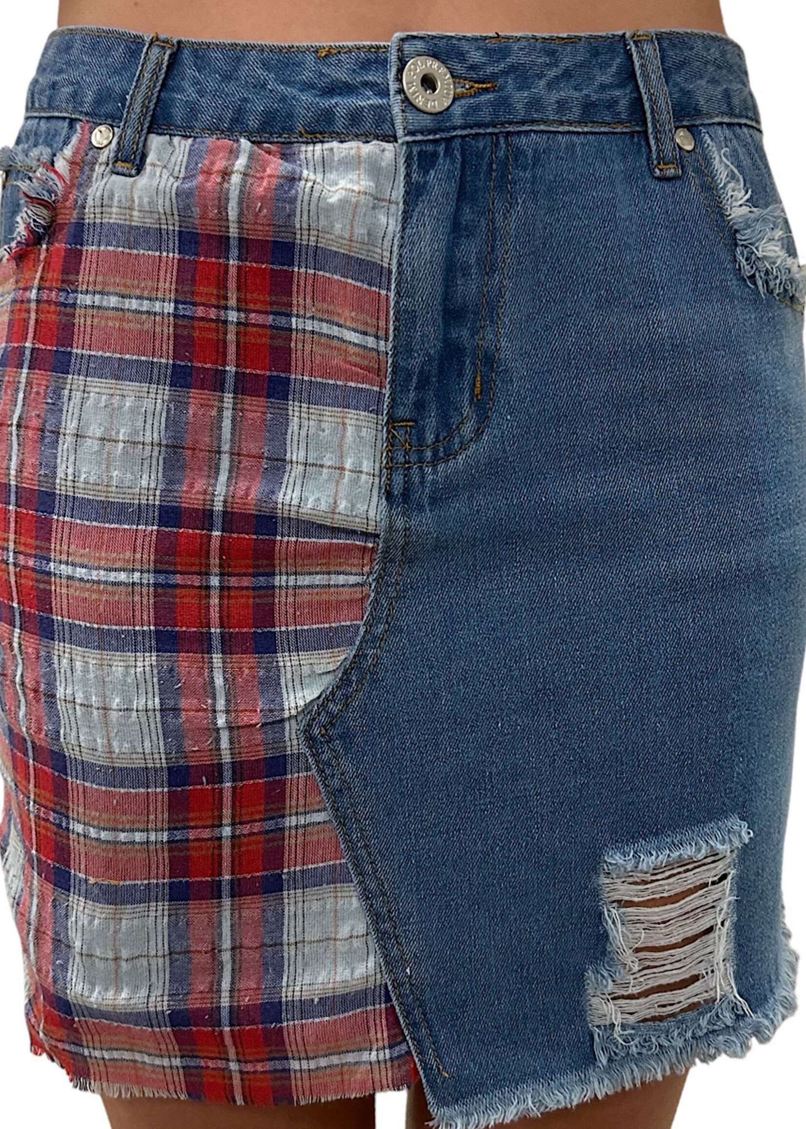 Plaid Denim Skirt