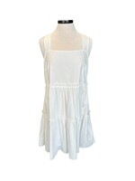 Plus Off White Square Neck Tiered Mini Sundress with Ruffles