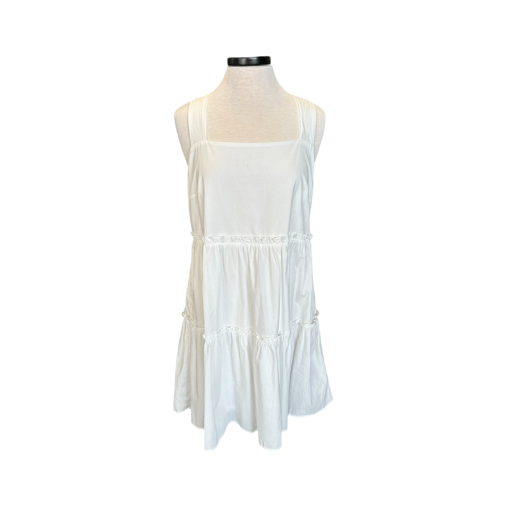 Plus Off White Square Neck Tiered Mini Sundress with Ruffles