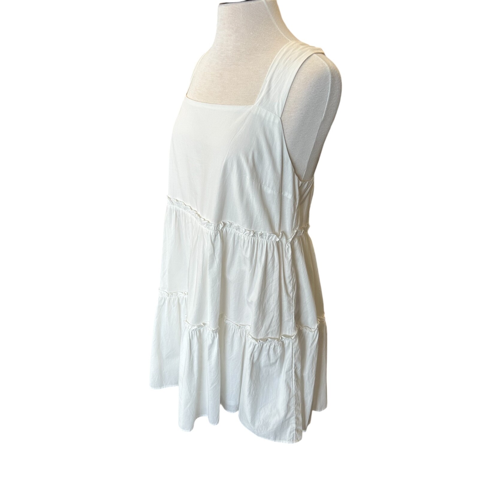 Plus Off White Square Neck Tiered Mini Sundress with Ruffles