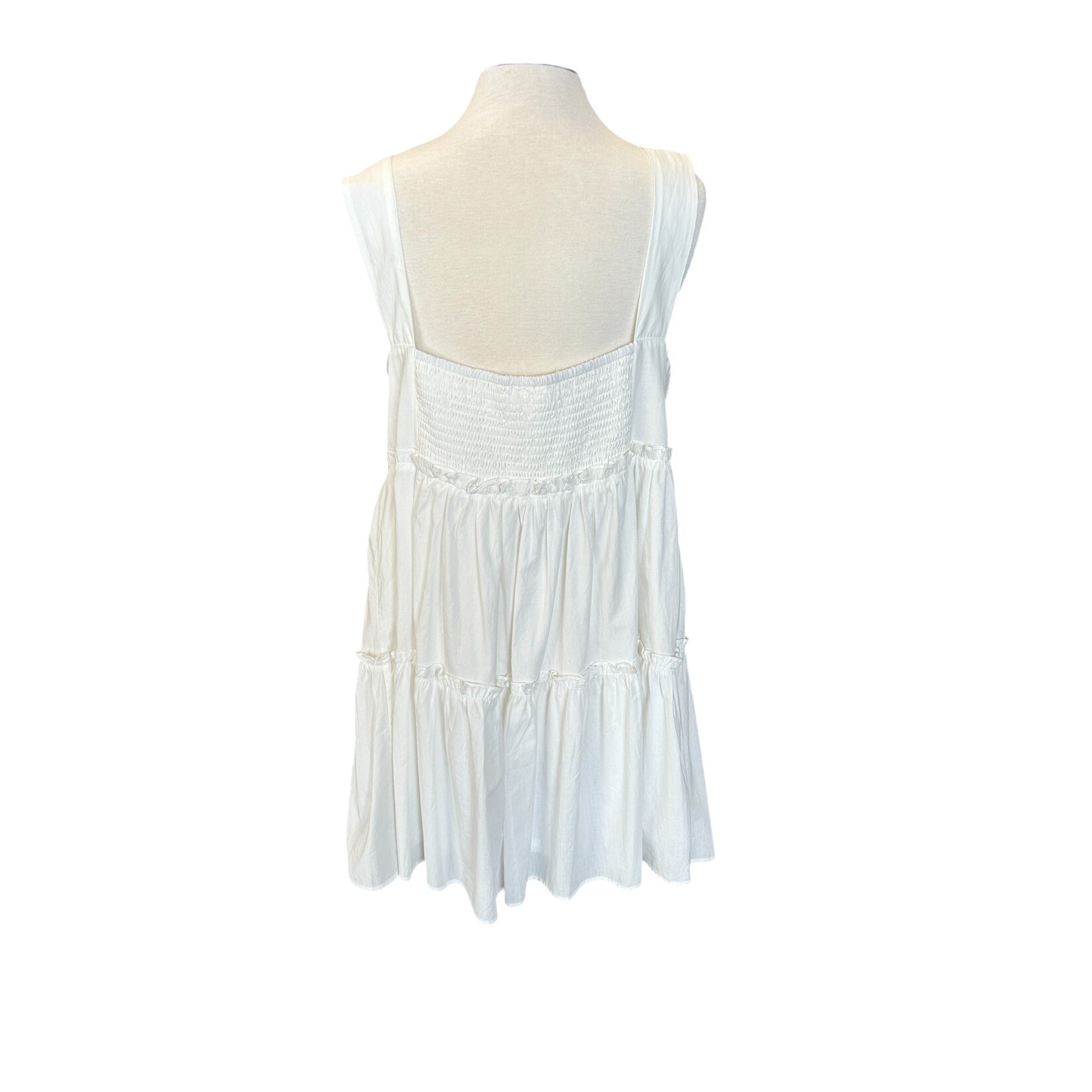 Plus Off White Square Neck Tiered Mini Sundress with Ruffles