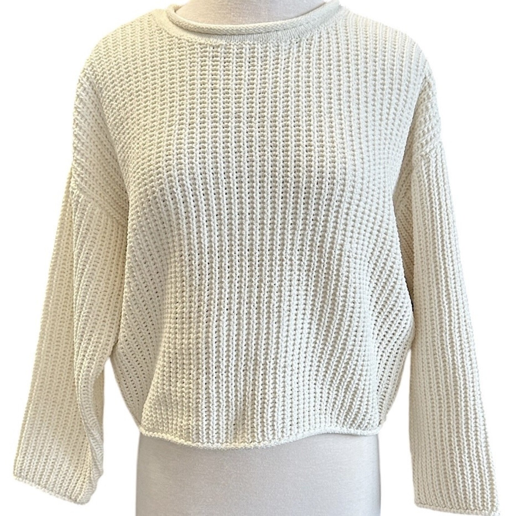 Cream Rolled Edge Knit Sweater