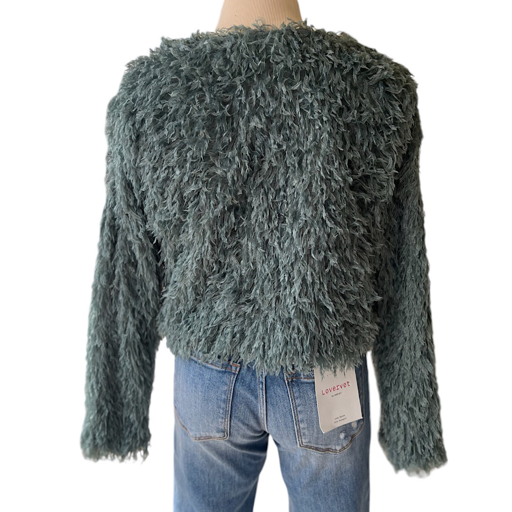 Sea Green Fuzzy Fur Crop Sweater