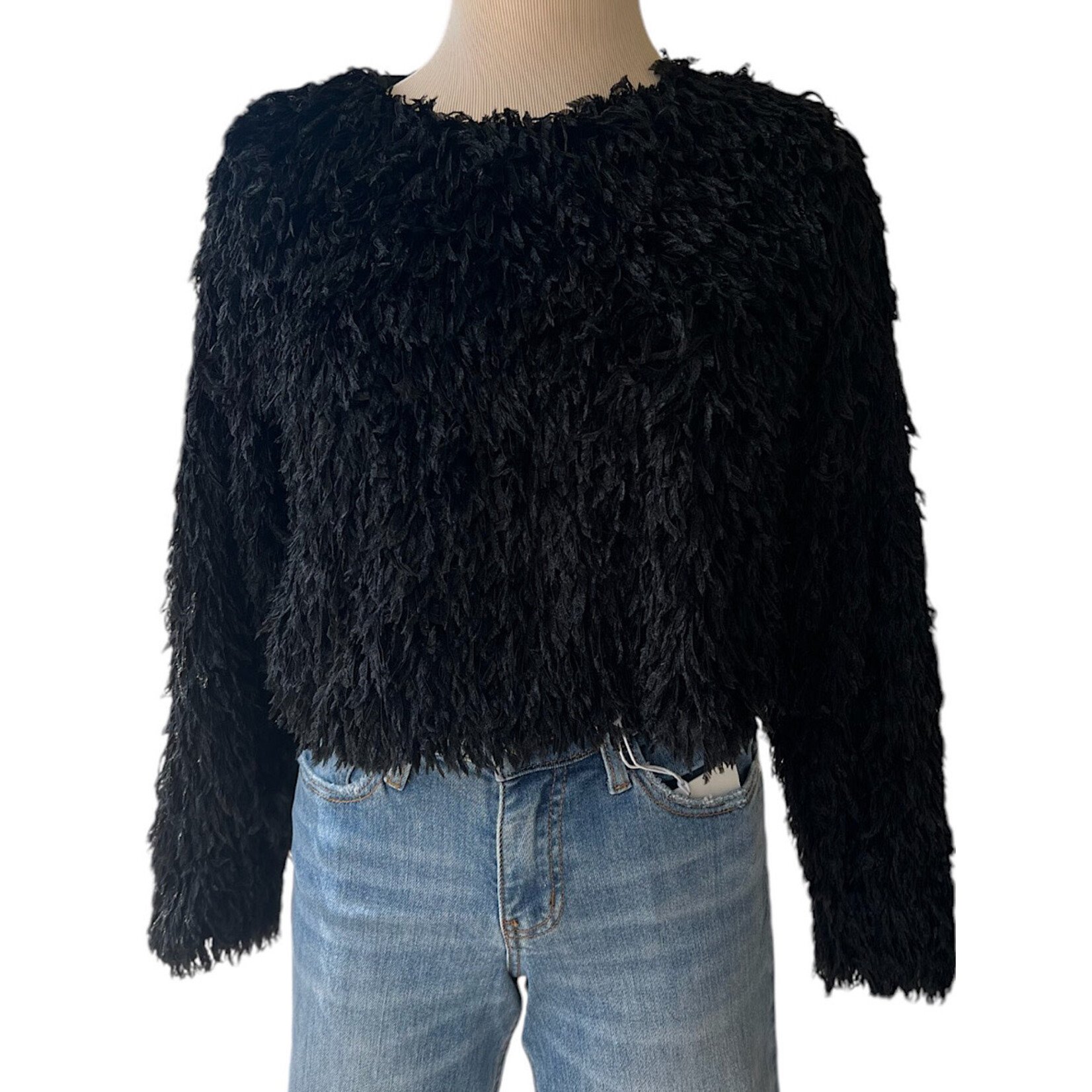 Black Fuzzy Fur Crop Sweater