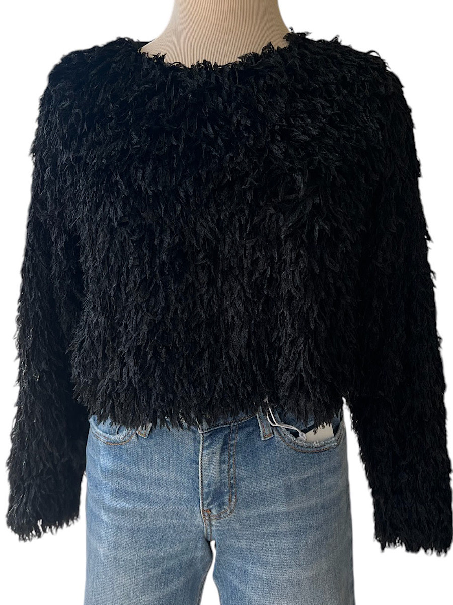 Black Fuzzy Fur Crop Sweater - Main Street Boutique