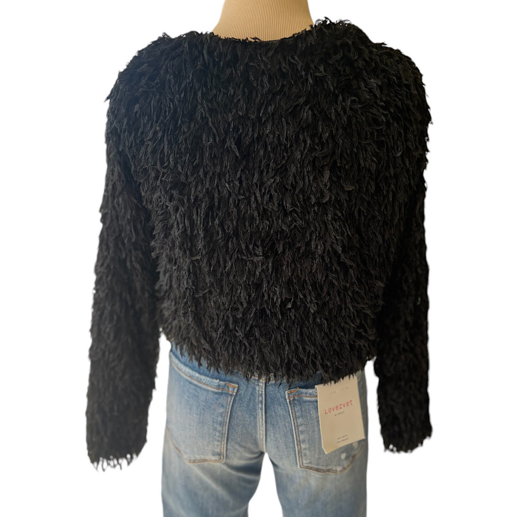 Black Fuzzy Fur Crop Sweater