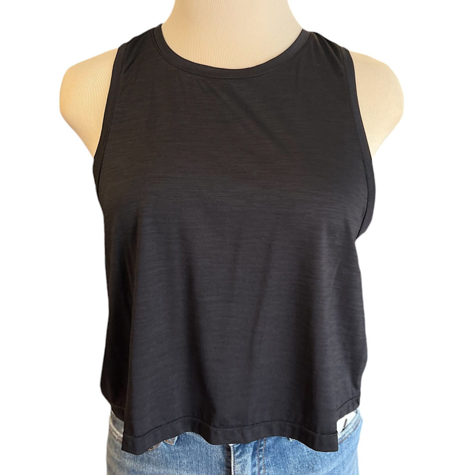 Black Racerback Flowy Cropped Tank Top