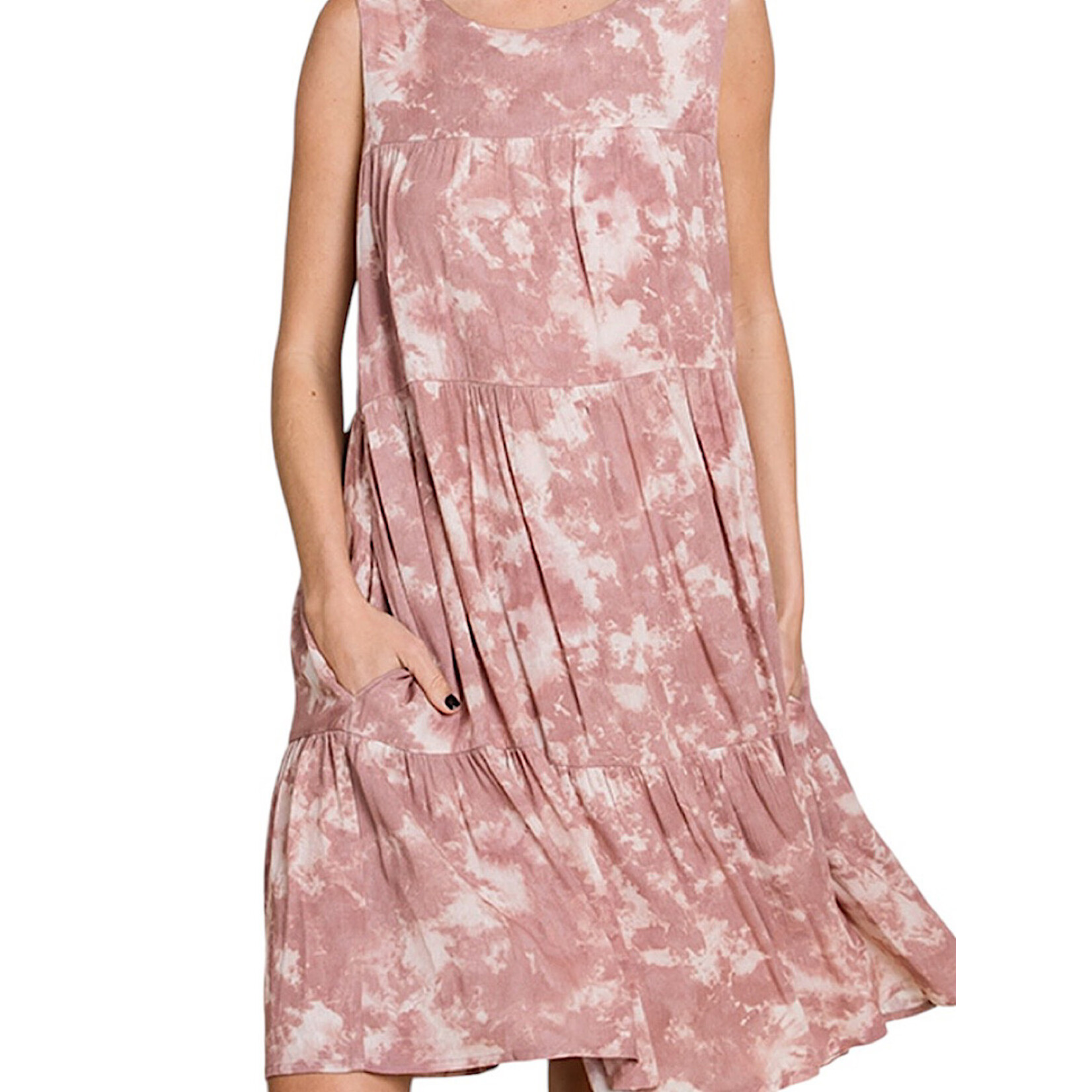 Crinkle Tie Dye Printed Tiered Dress