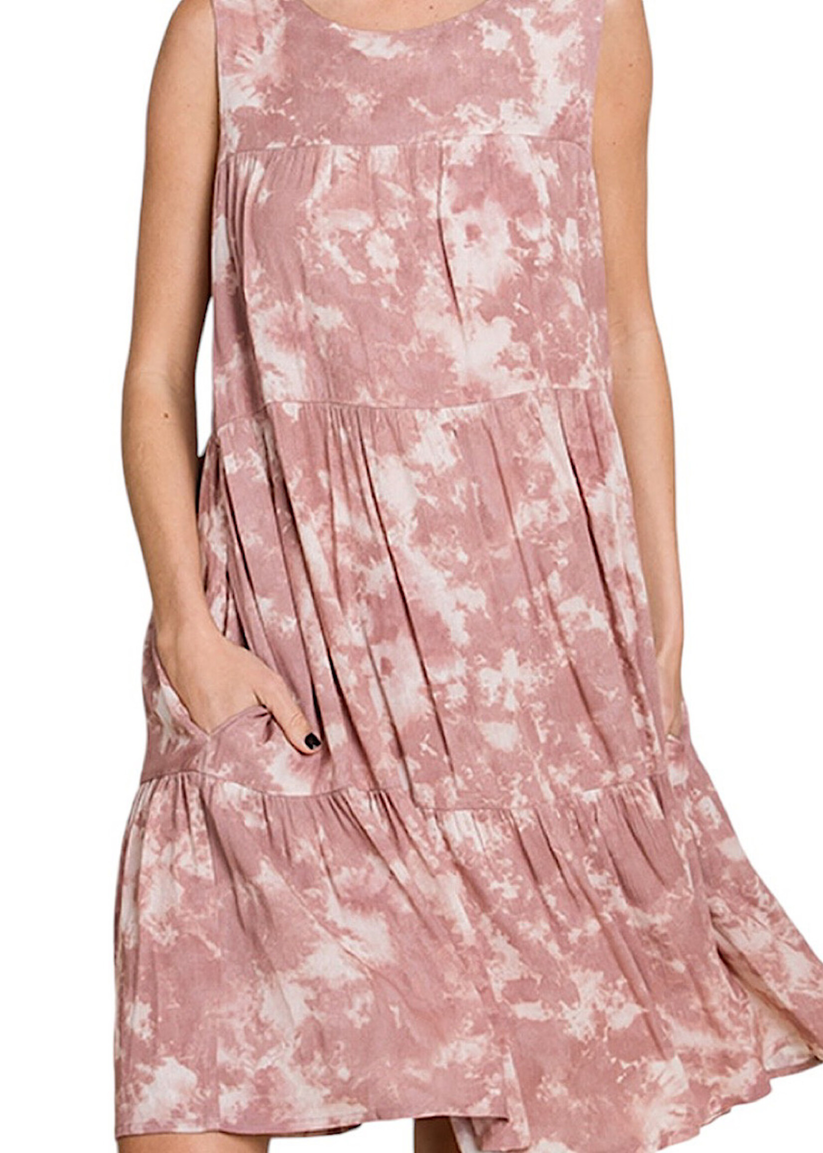 Crinkle Tie Dye Printed Tiered Dress