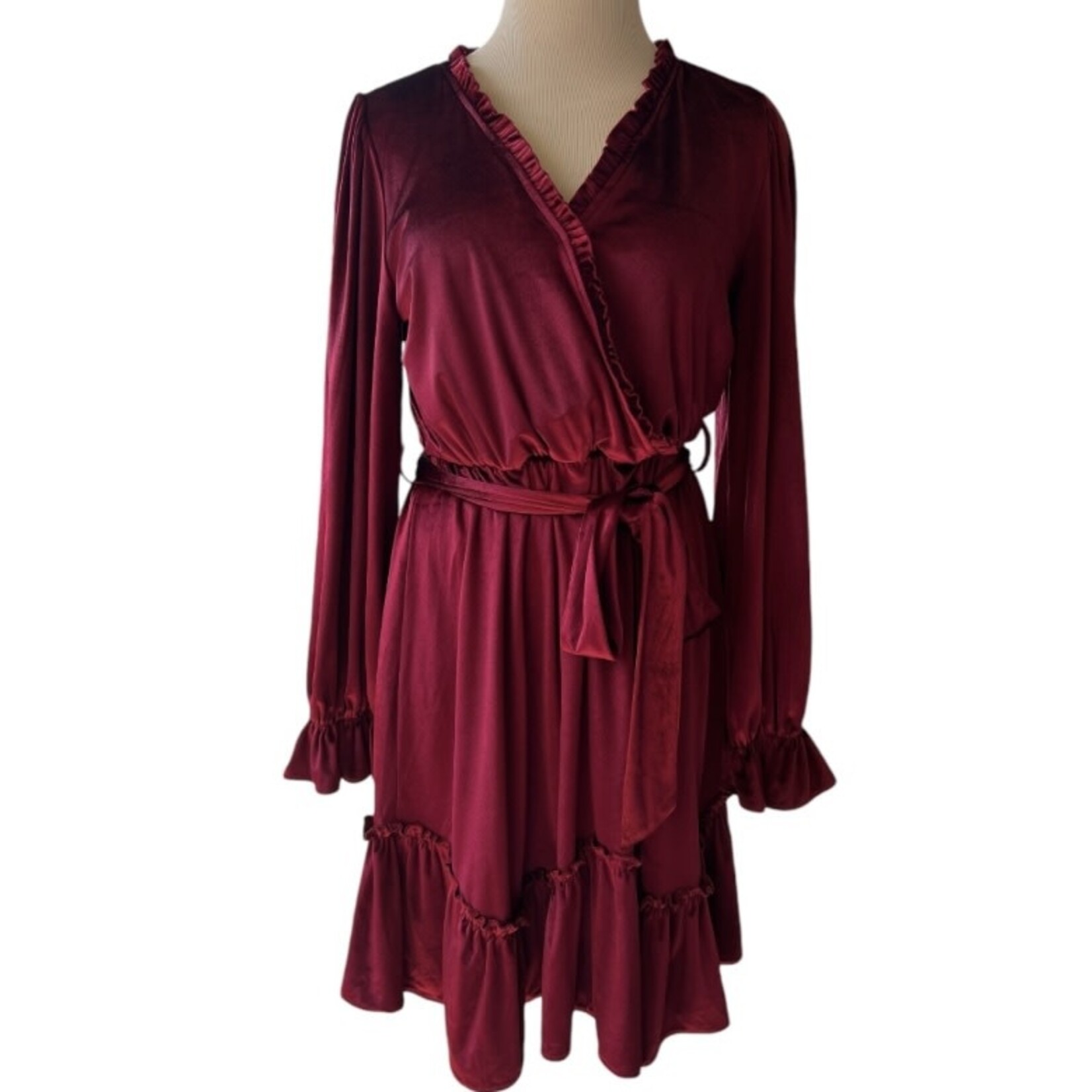 Ruby Velvet Ruffle Tie Dress