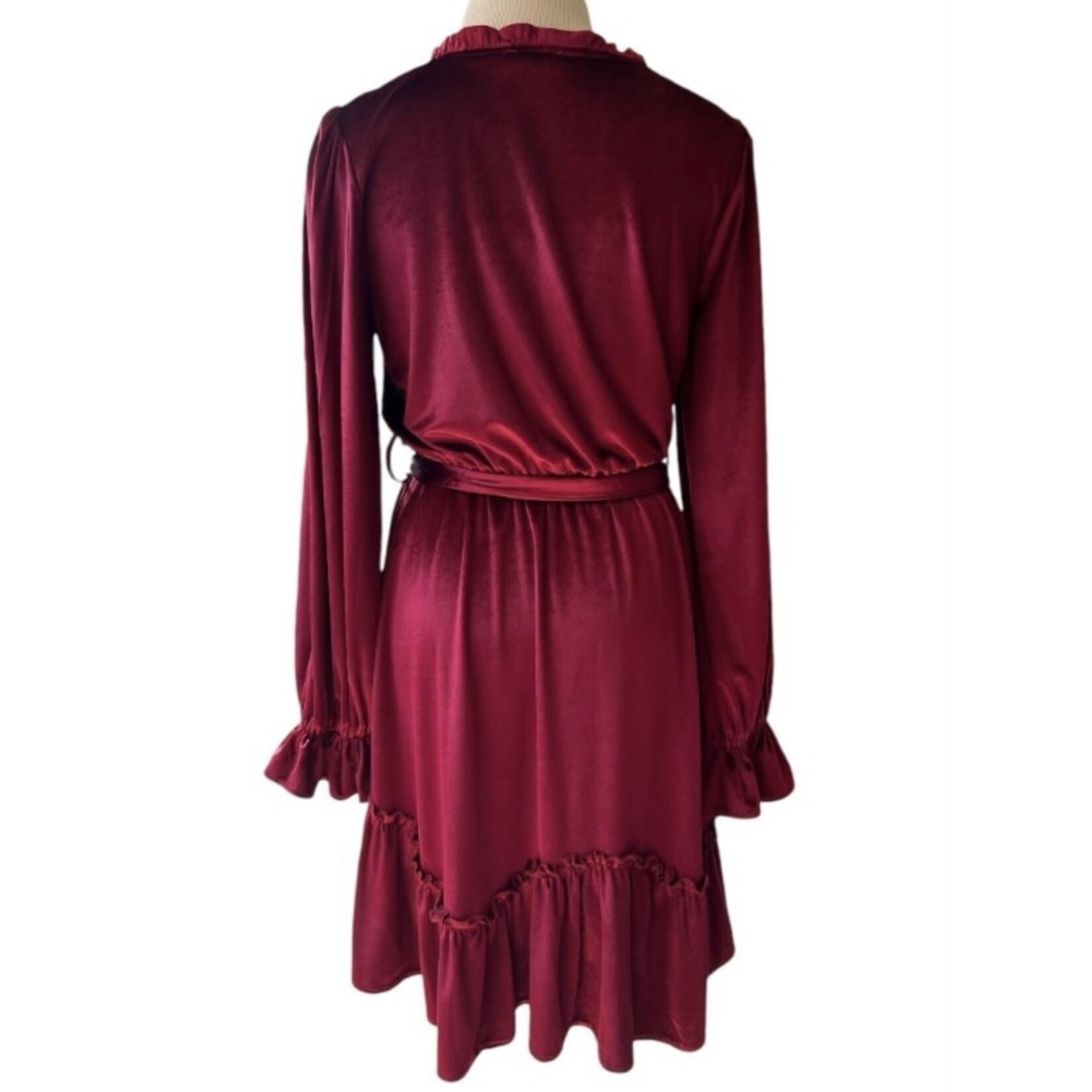 Ruby Velvet Ruffle Tie Dress