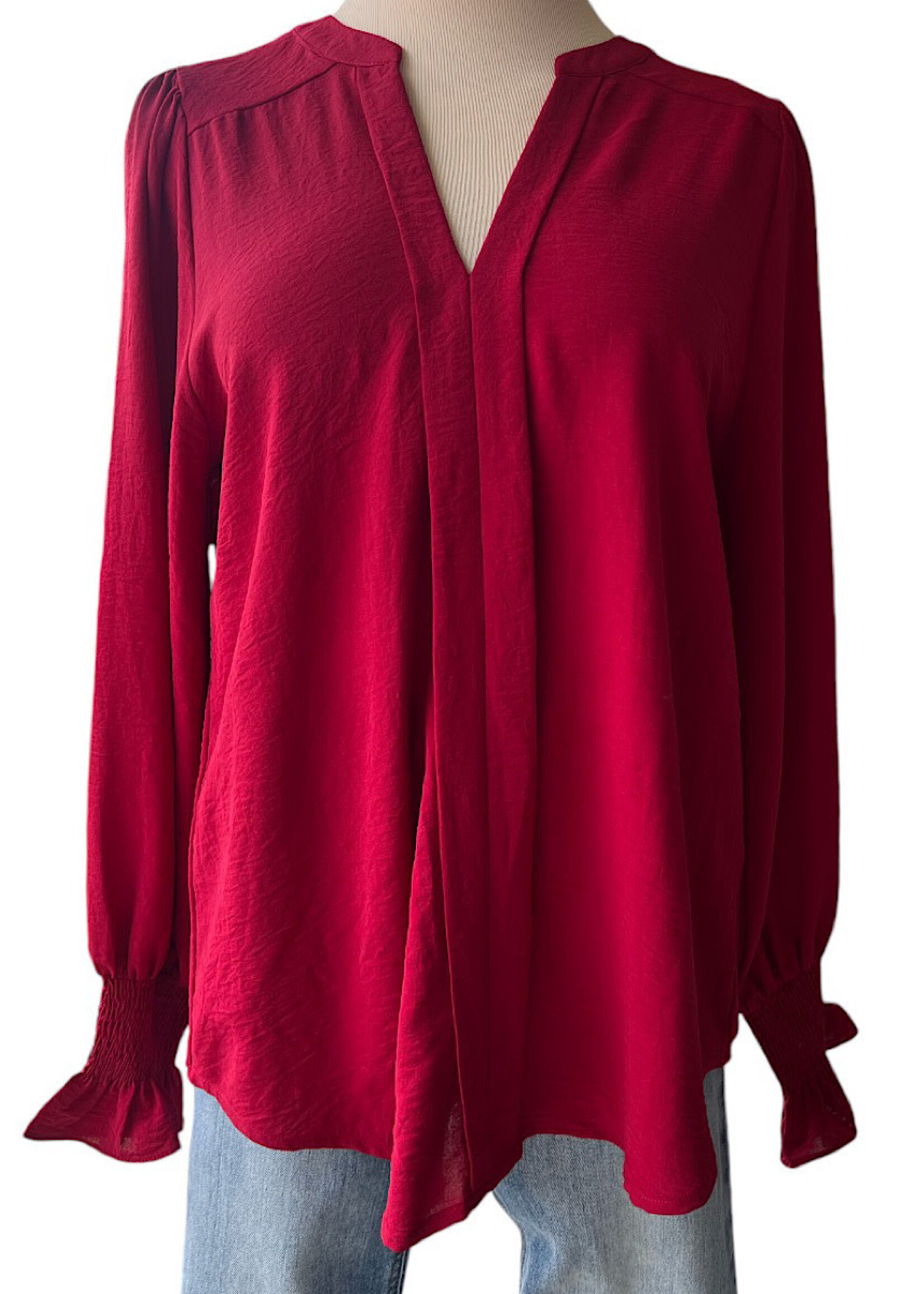 Burgundy Smocked Bubble Sleeve Top