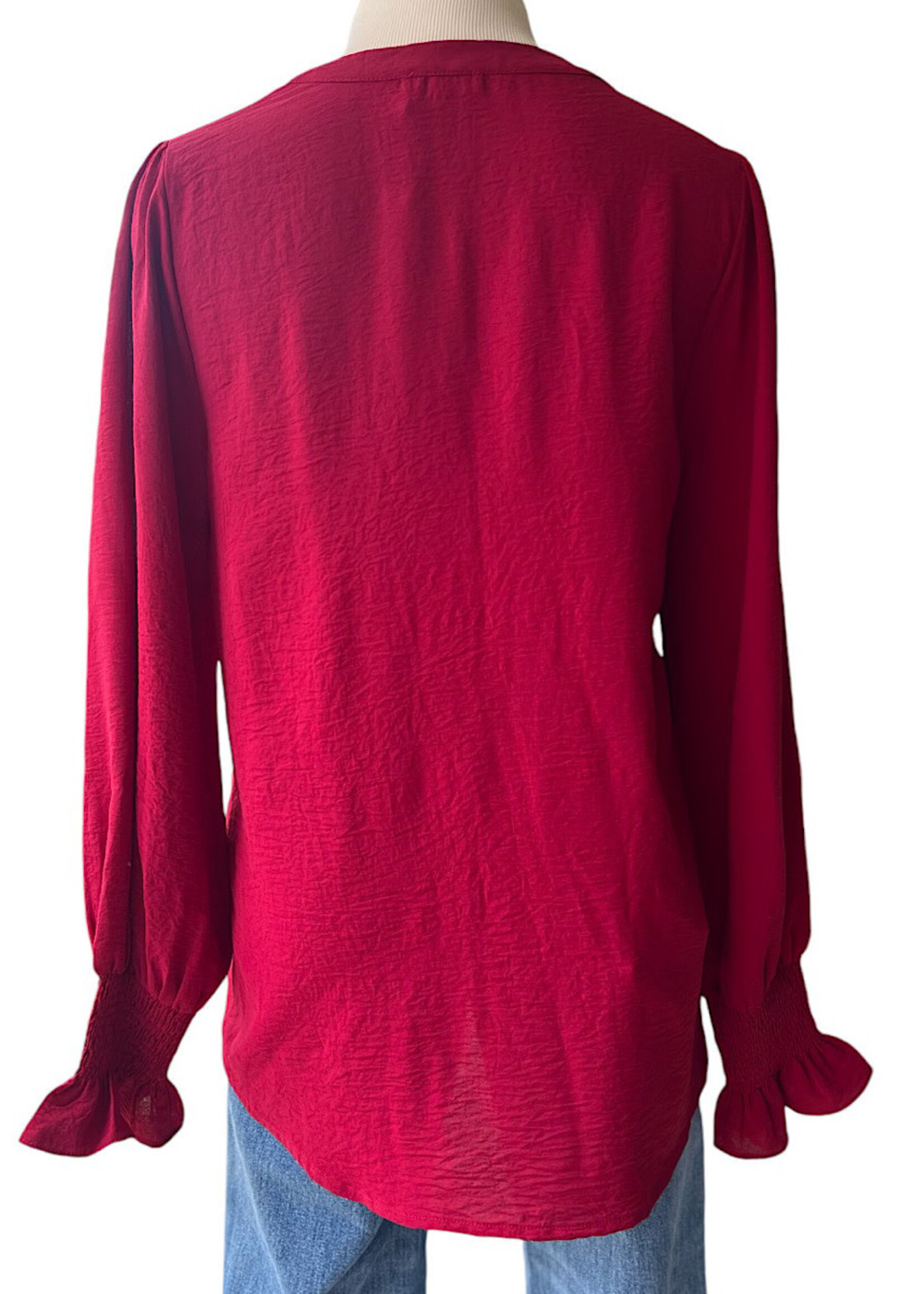 Burgundy Smocked Bubble Sleeve Top