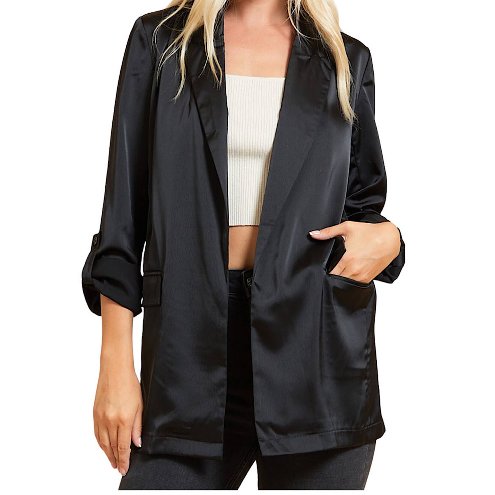 Black Blazer With Rolled Up Sleeve