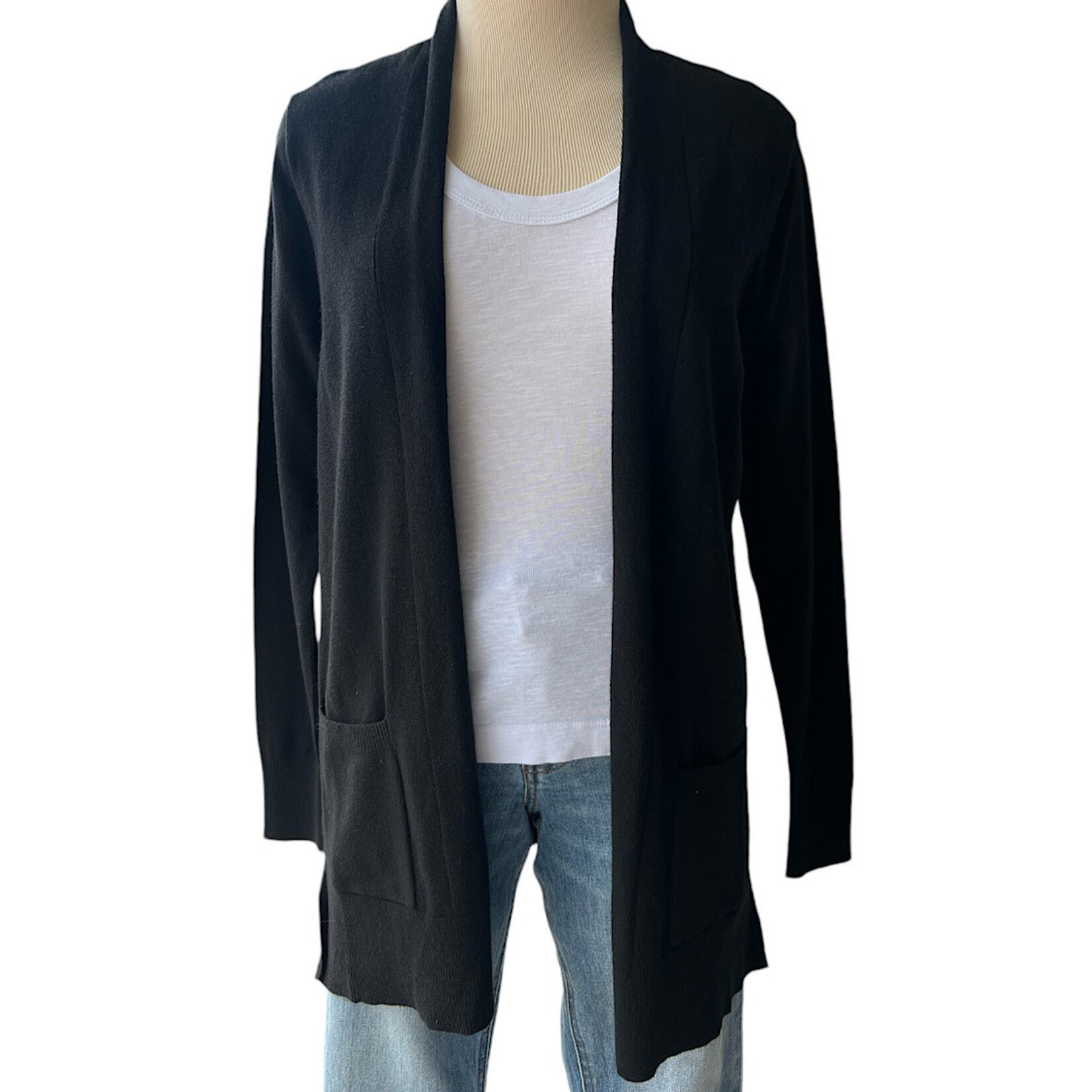 Black Open Front Long Sleeve Cardigan