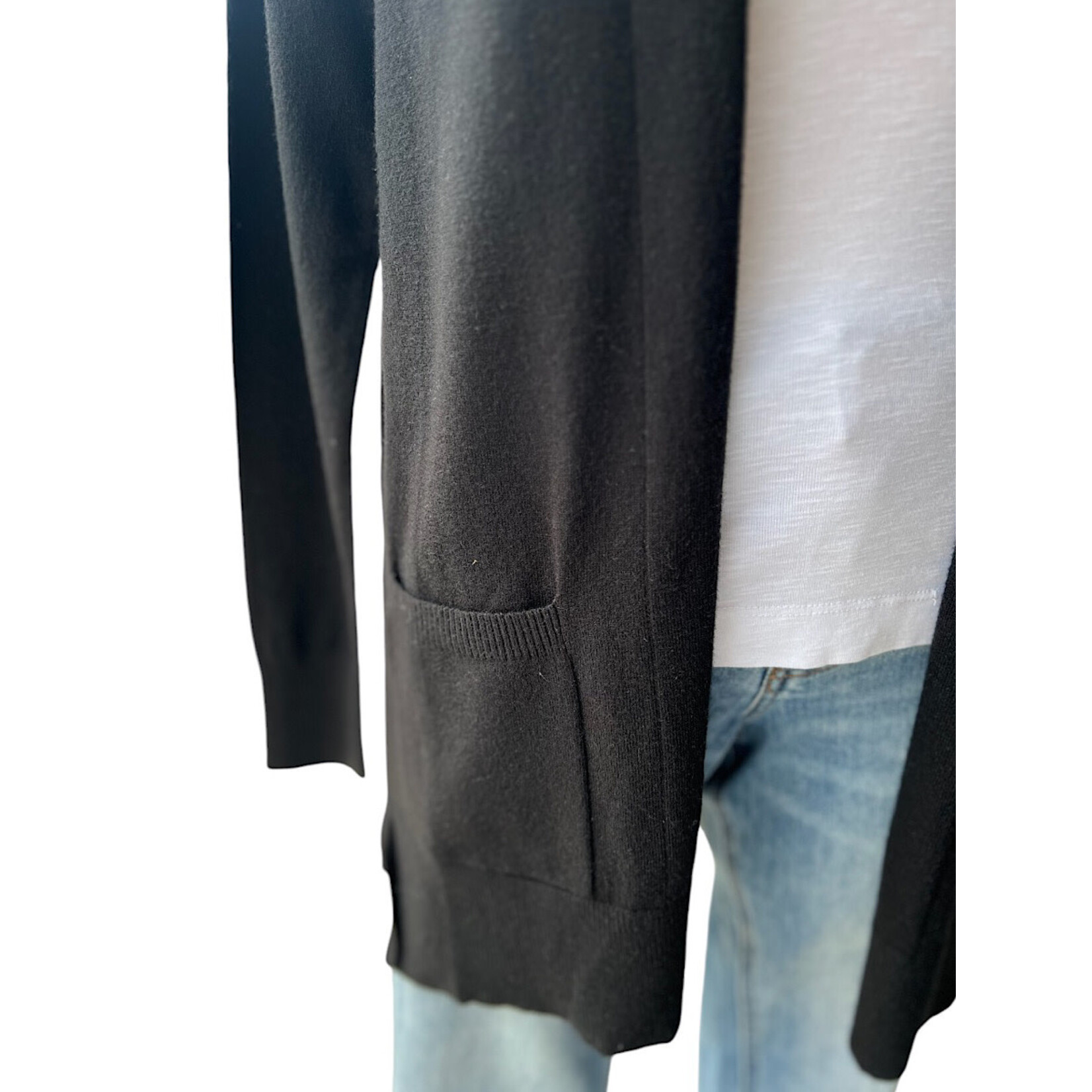 Black Open Front Long Sleeve Cardigan