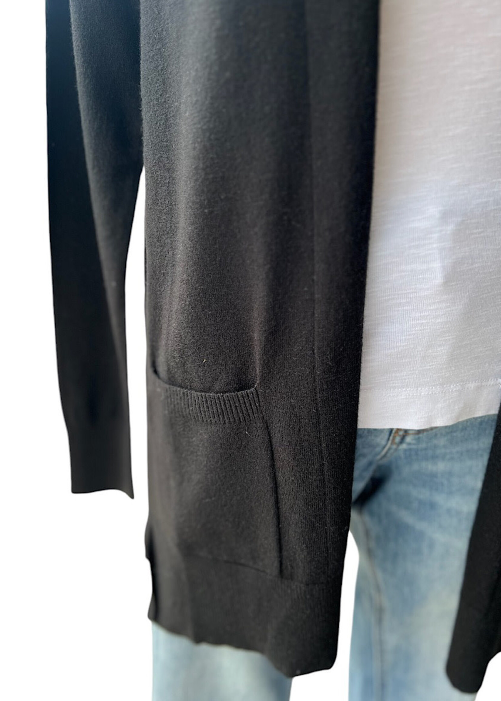 Black Open Front Long Sleeve Cardigan
