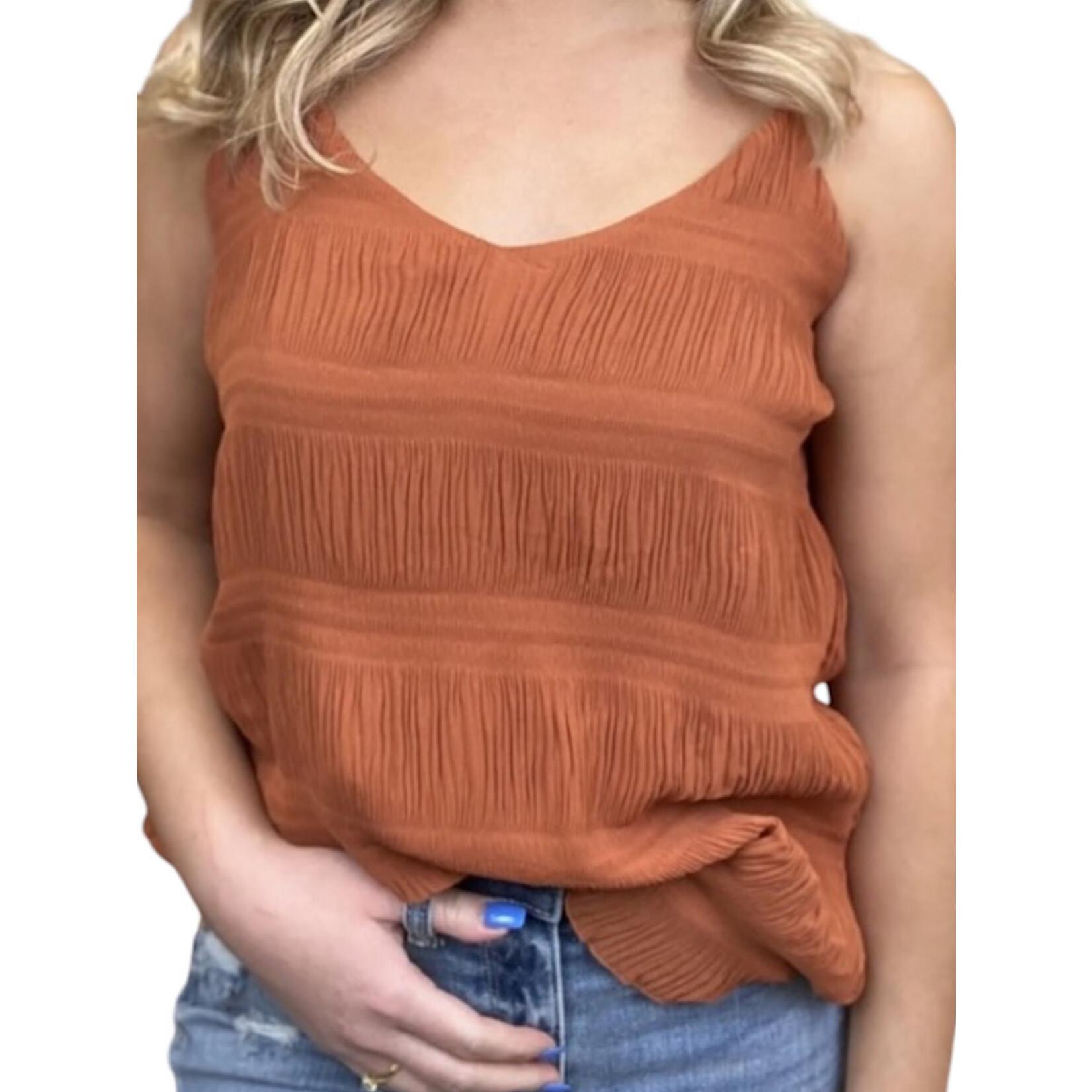 Rust Spaghetti Strapped Doubled Lined Tank  XL