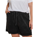 Black Curvy Cotton Slub Frayed Shorts