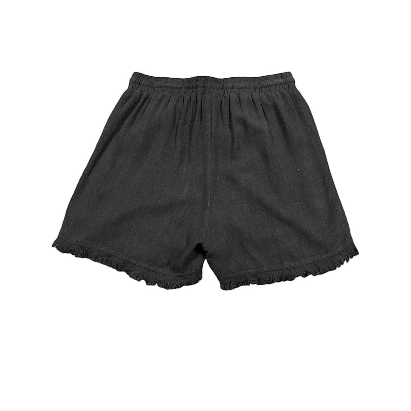 Black Linen Frayed Short