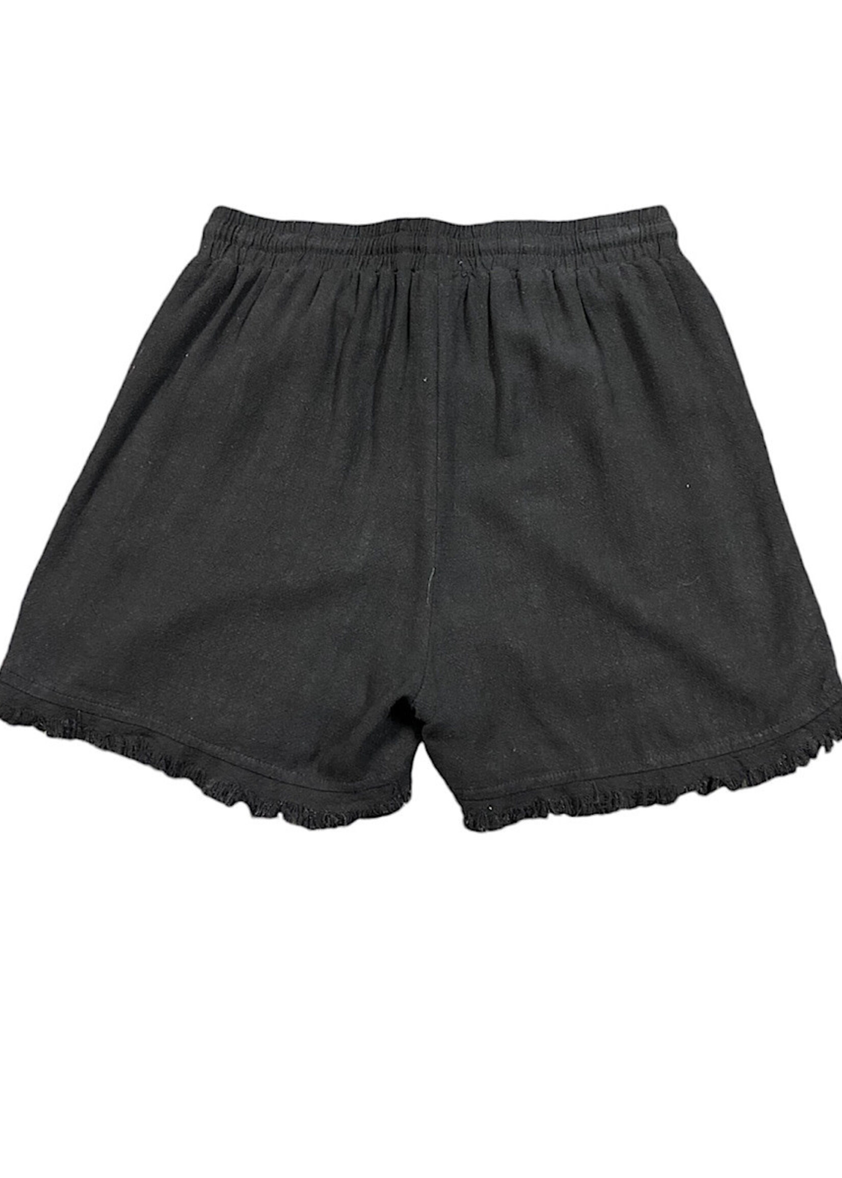 Black Linen Frayed Short