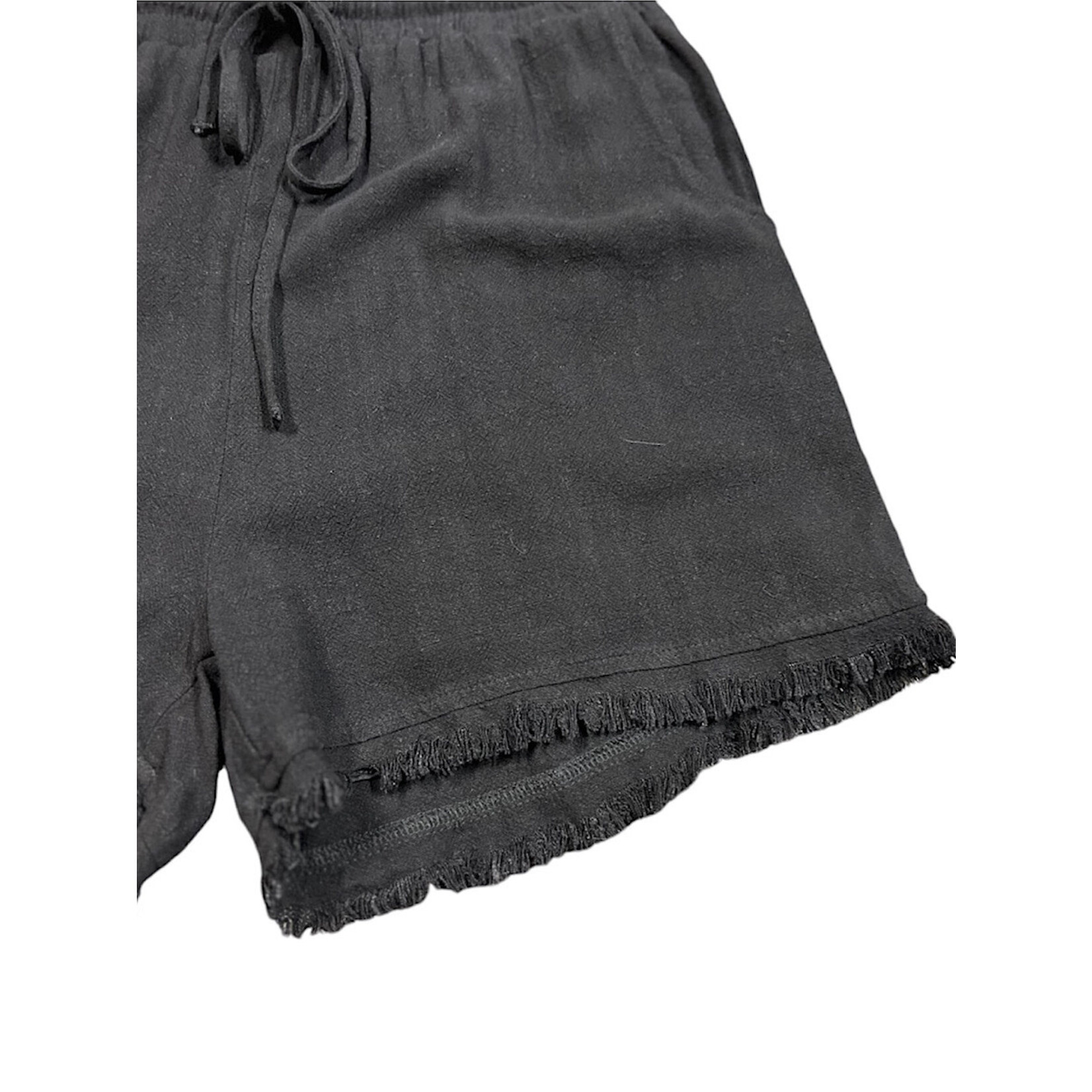 Black Linen Frayed Short