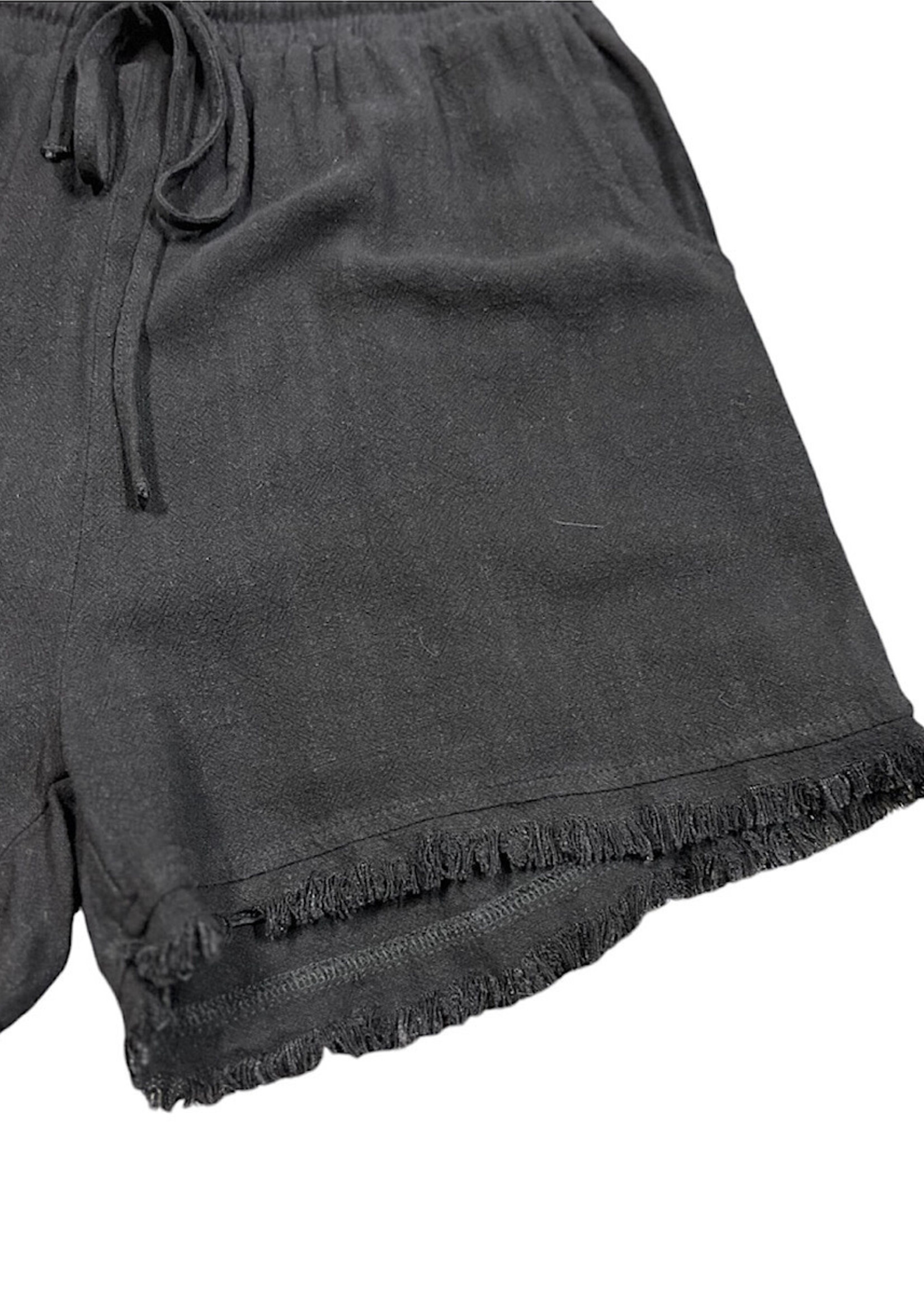 Black Linen Frayed Short